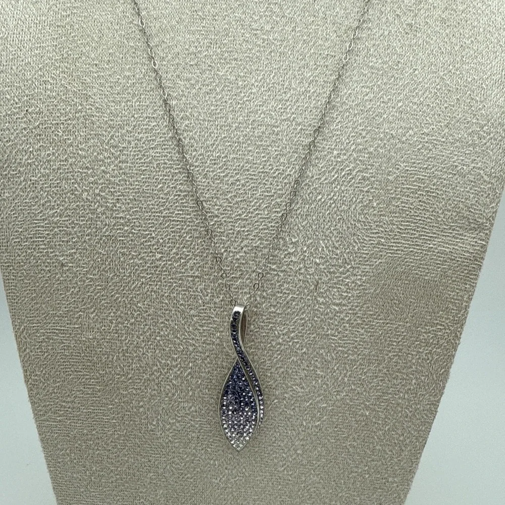 Signed Ralph Lauren 925 Purple To Clear Gradient Rhinestone Necklace Vintage